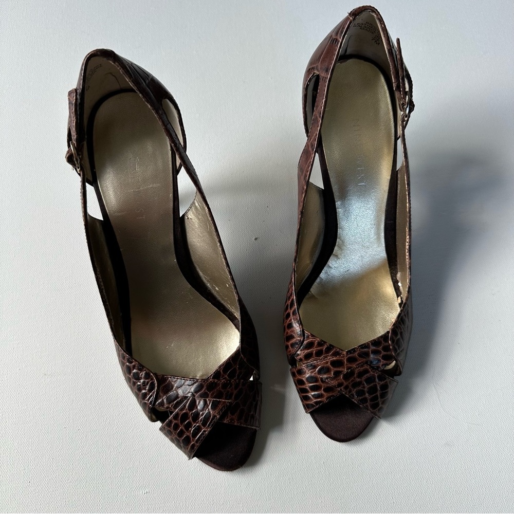 Nine West Leather Open Toe Heels